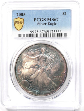 2005 Silver Eagle Gorgeous Monster BlueToning! PCGS MS67 PC1712