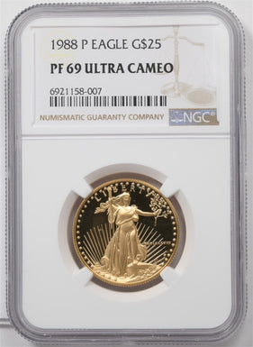 1988-P $25 1/2oz Gold Eagle Proof P$25 NGC PF69 ULTRA CAMEO NG1994