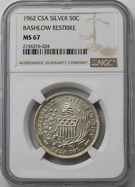 US 1962 Commemorative Silver CSA Half Dollar Bashlow Restrike Commemorative Sil