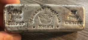 MONARCH PRECIOUS METALS 25-OZ TROY FINE SILVER .999 VINTAGE LOAF BAR.