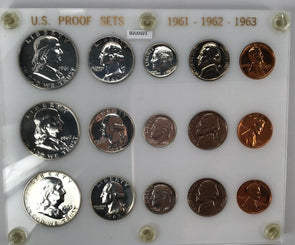 US 1961-63 Proof Sets Mounted in Capital Plastic Holder Lot of 15 B2U0023 combin