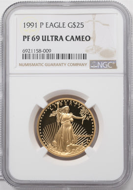 1991-P $25 1/2oz Gold Eagle Proof P$25 NGC PF69 ULTRA CAMEO NG1996