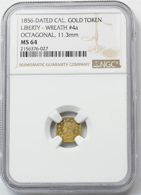 US 1856-Dated California Gold Token Wreath#4a Octagonal Gold Bullio