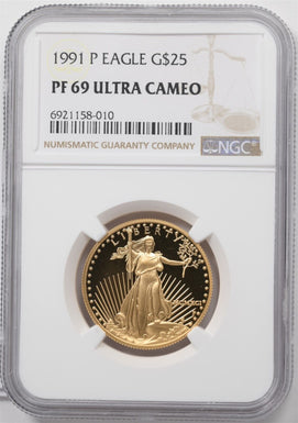 1991-P $25 1/2oz Gold Eagle Proof P$25 NGC PF69 ULTRA CAMEO NG1997