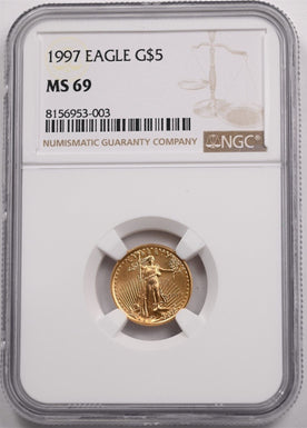 1997 $5 1/10oz Gold Eagle NGC MS69 NG1989#