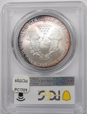 2007 Silver Eagle Nice Luster and Blue/OrangeToning! PCGS MS68 PC1709