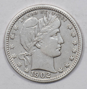 1902 Barber Quarter 90% silver AU U0768