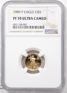 1989-P $5 1/10oz Gold Eagle NGC PF70 ULTRA CAMEO NG2002