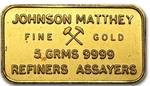 Gold Bar Vintage 5 Gram Sealed London Johnson Matthey Refinners Assayers GL0342#