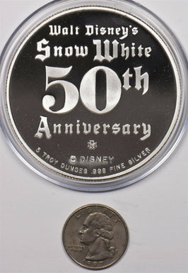 1987 Proof Doc Disney Snow White 50th Anniv 5oz pure silver BU0741 combine sh