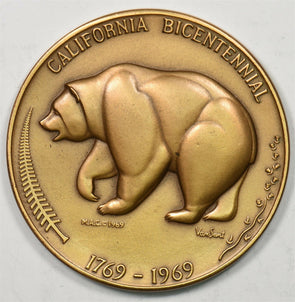 1969 Medal Bear animal California bicentennial brass. 63mm 