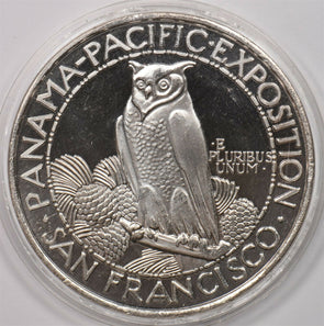 1970 ca 50 Dollars Owl animal Proof Panama Pacific exposition. 5oz silver BU073