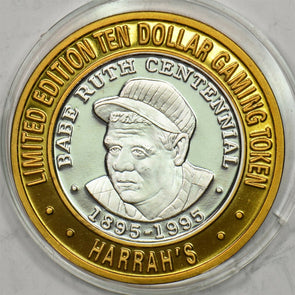 1995 Casino Chip Token Babe Ruth centennial Harrah's. Reno, NV. Silver gaming