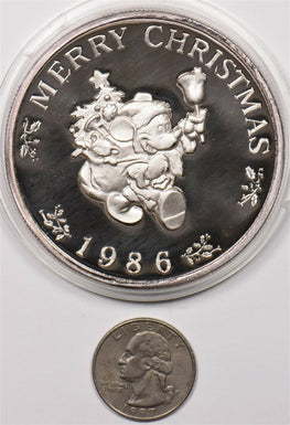 1987 Disney Mickey Mouse 5oz pure silver Merry Christmas Happy New Year BU0745