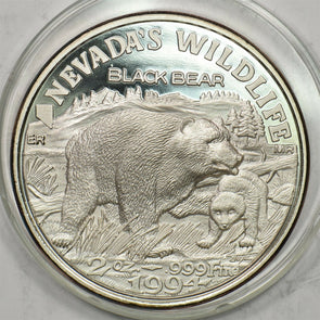 1994 2oz silver round Black bear animal Nevada wildlife BU0596 combine shipping