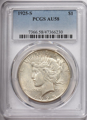 1925-S Peace Dollar Silver PCGS AU58 PC1578