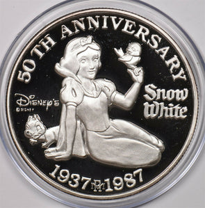 1987 Proof Disney Snow White 50th Anniv 5oz pure silver BU0743 combine shippi