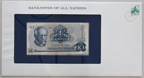 Norway 1982 10 Kroner Bank notes of all nations. 1,75 Kroner stamp RC0563 combin