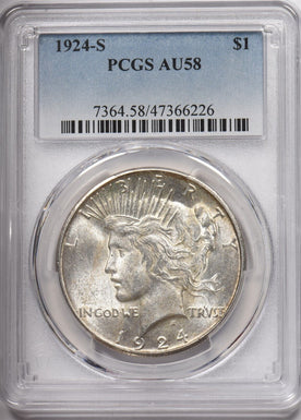 1924-S Peace Dollar Silver PCGS AU58 PC1577