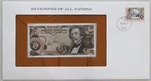 Austria 1980 20 Shillings Bank notes of all nations. 4 Shillings stamp RC0506 co