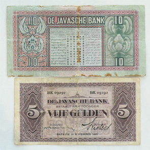 Netherland Indies 1929.1939 5 Gulden,10 Gulden 2 notes VG PK#69c, VG PK#80c RC04