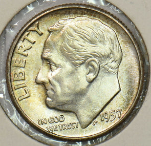 1957 Roosevelt Dime 90% silver Gem BU U0289