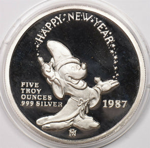 1987 Disney Mickey Mouse 5oz pure silver Merry Christmas Happy New Year BU0745