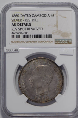 Cambodia 1860 4 Francs NGC AU restrike rare! NG0640 combine shipping