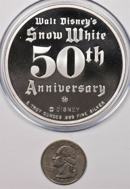 1987 Proof "The Witch" Disney Snow White 50th Anniv 5oz pure silver BU0746 co