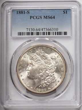 1881-S Morgan Dollar Silver PCGS MS64 PC1589