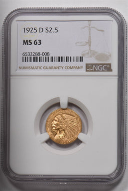 1925-D Gold $2.5 Indian Quarter Eagle NGC MS63 NG1777