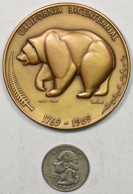 1969 Medal Bear animal California bicentennial brass. 63mm "The Golden Land" BU