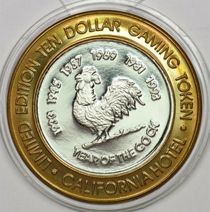 1990 's Casino Chip Token silver Cock (Rooster) animal Sam Boyd's California ga