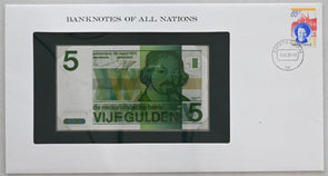 Netherlands 1981 5 Gulden Bank notes of all nations. 65 Cents stamp RC0517 combi