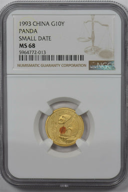 China 1993 10 Yuan gold NGC MS68 Panda 1/10oz gold Small Date NG1537 combine shi