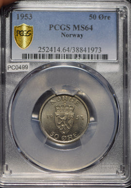 Norway 1953 50 Ore PCGS MS64 PC0499 combine shipping